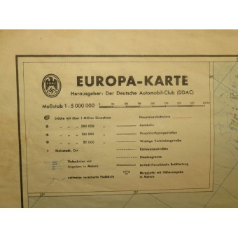 Karte von Europa mit Welt-Übersichtskarte, 1940 DDAC-Ausgabe. Espenlaub militaria
